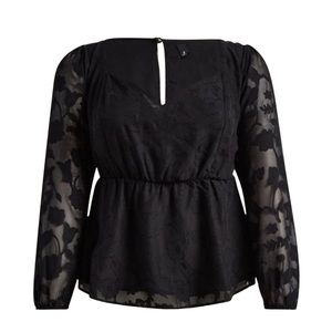 New Torrid Peplum Chiffon Clip Floral Puff Sleeve Top blouse black size 1X 2X 3X
